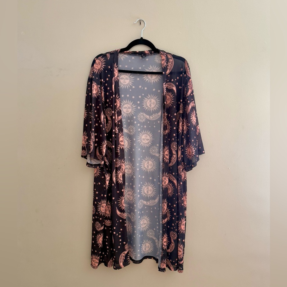 Plus Size Celestial Moon Stars Whimsy Goth Duster Kimono